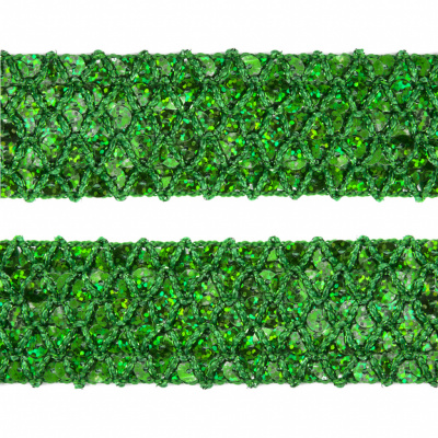 Тесьма с пайетками D4, шир. 35 мм/уп. 25+/-1 м, цвет зелёный - купить в Саратове. Цена: 1 308.30 руб.
