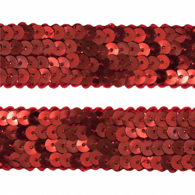 Тесьма с пайетками 3, шир. 20 мм/уп. 25+/-1 м, цвет красный - купить в Саратове. Цена: 778.19 руб.