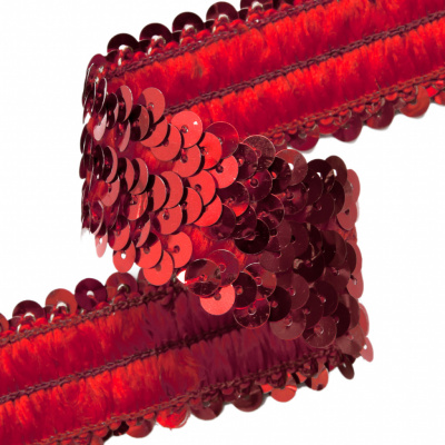 Тесьма с пайетками 3, шир. 30 мм/уп. 25+/-1 м, цвет красный - купить в Саратове. Цена: 1 087.39 руб.