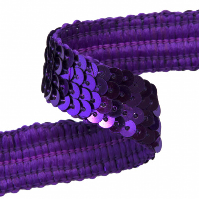 Тесьма с пайетками 12, шир. 20 мм/уп. 25+/-1 м, цвет фиолет - купить в Саратове. Цена: 778.19 руб.
