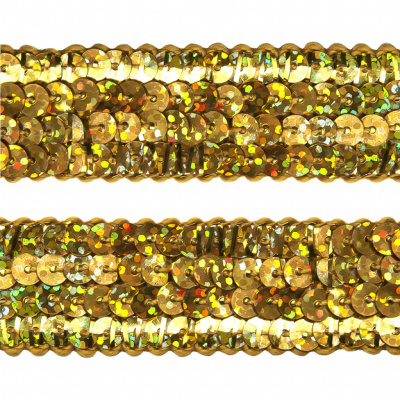 Тесьма с пайетками D16, шир. 20 мм/уп. 25+/-1 м, цвет золото - купить в Саратове. Цена: 778.19 руб.